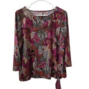 Chicos Size 2/US Large Womens Multicolor Abstract Print Tie Hem Top Casual Boho